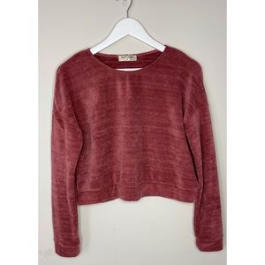 Bear Dance cropped chenille burgundy sweater top M